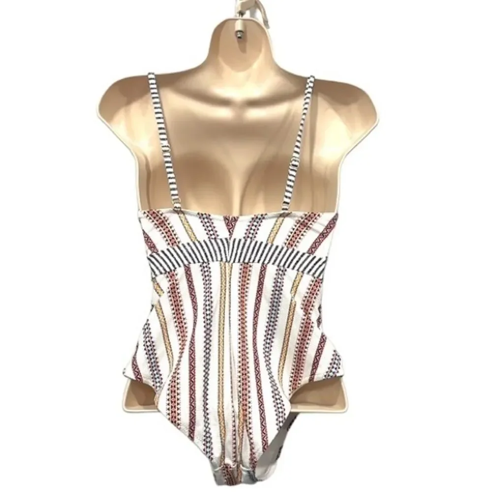 𝅺Jessica‎ Simpson Women’s Swimsuit Moroccan Stripe Lace Up Tassel Sz Sm Boho